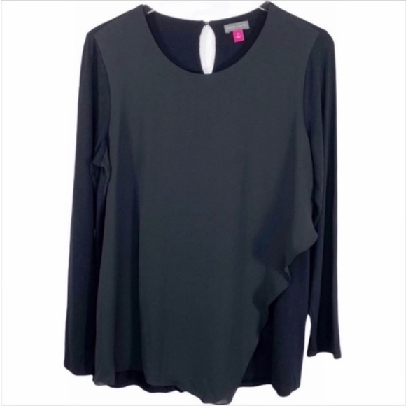 VINCE CAMUTO layered long sleeve blouse top M black - Picture 6 of 10